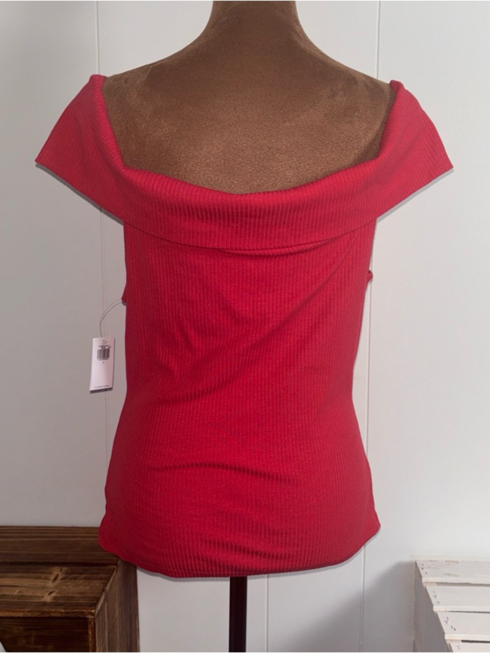 Old Navy Womens Size Large Red Rib Knit Off The Shoulder Pullover Top NWT